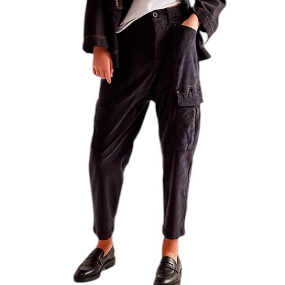 Free People Bay To Breakers Soft Corduroy Cords Horseshoe Barrel Black Pants | M - Picture 1 of 9